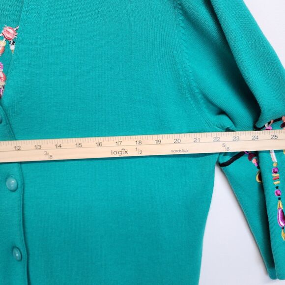 Bob Mackie Wearable Art Cardigan Sweater Size XL Green Dreamcatcher Embroidered - Picture 10 of 16